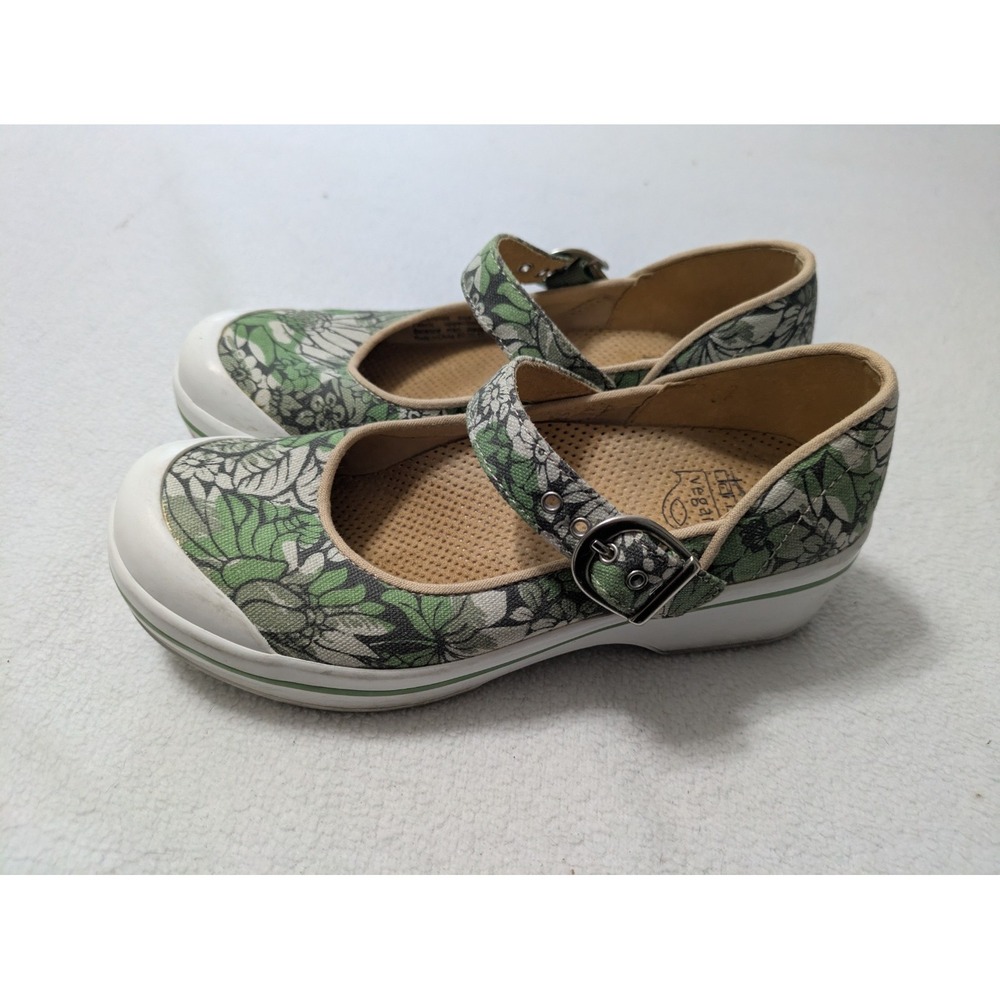 DANSKO Green Floral Canvas Vegan Valerie Buckle Mary Jane Sneaker Clogs 36 5.5